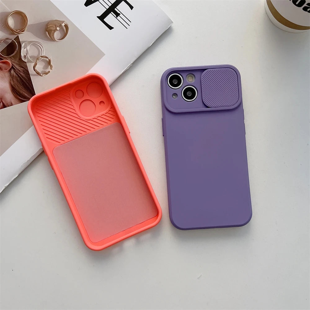 Slide Camera Protection Candy Color Soft Silicone Phone Case For iPhone 17 16 15 14 13 12 11 Pro XS Max X XR Plus Bumper Cover