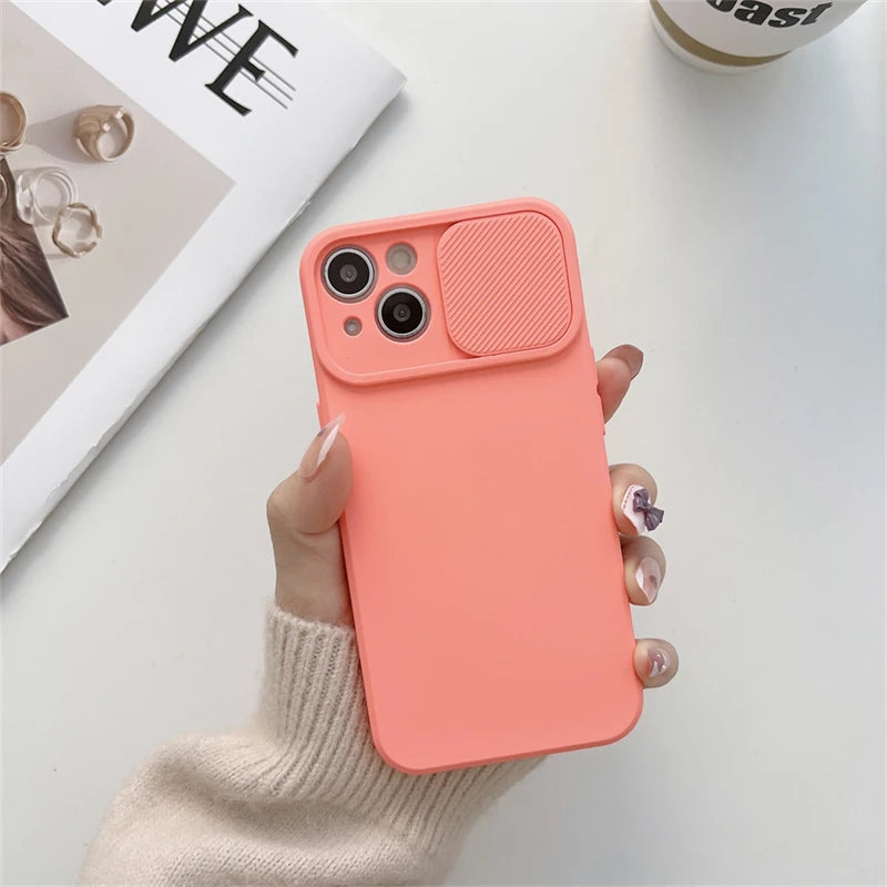 Slide Camera Protection Candy Color Soft Silicone Phone Case For iPhone 17 16 15 14 13 12 11 Pro XS Max X XR Plus Bumper Cover