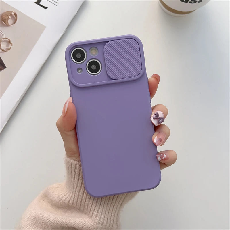 Slide Camera Protection Candy Color Soft Silicone Phone Case For iPhone 17 16 15 14 13 12 11 Pro XS Max X XR Plus Bumper Cover