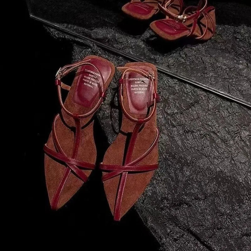 Women's High-heeled Sandals Summer  Shoes Luxury Cowhide Strap Slingback Feminine Wedding  Luxury Sandals Women Designers