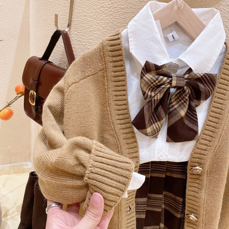 2025 Autumn New Children's Clothing Girls College Style Shirt Pleated Skirt Set Fashion Casual Baby Set