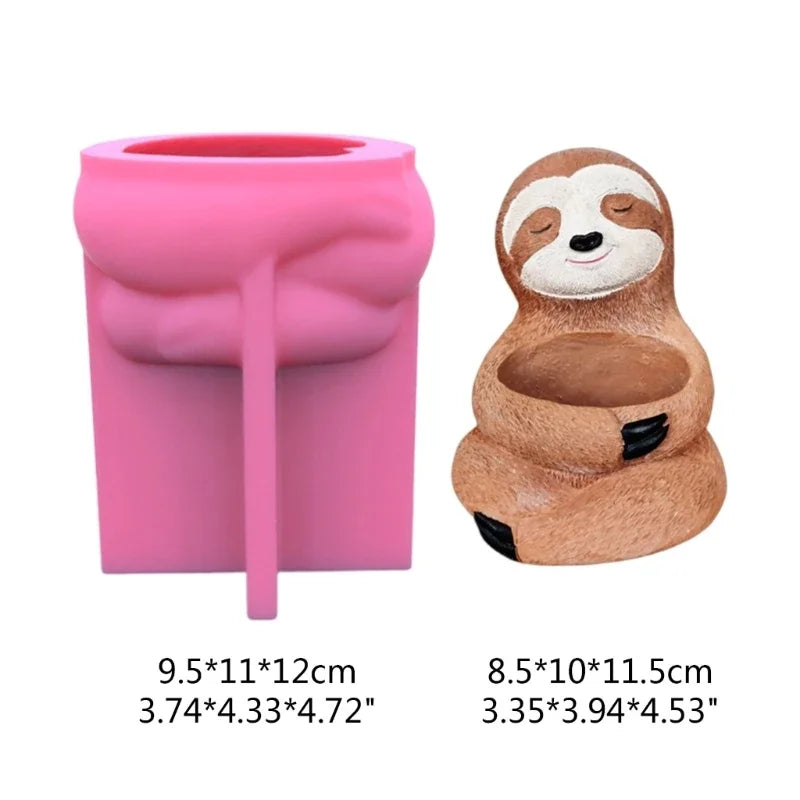 Flower Pot Silicone Mold Succulent Planter Concrete Mold Sloth Concrete Cement Mold for DIY Pen Holder,Home Decorations