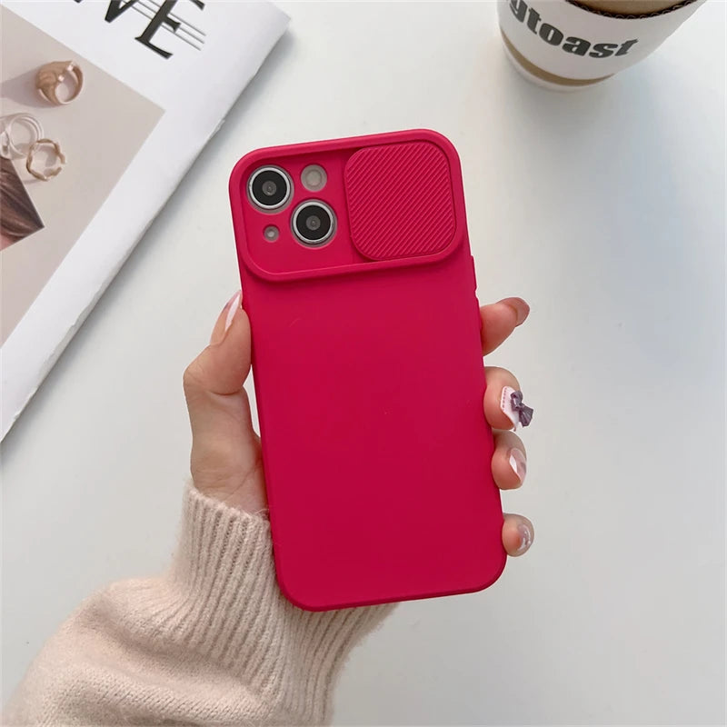 Slide Camera Protection Candy Color Soft Silicone Phone Case For iPhone 17 16 15 14 13 12 11 Pro XS Max X XR Plus Bumper Cover