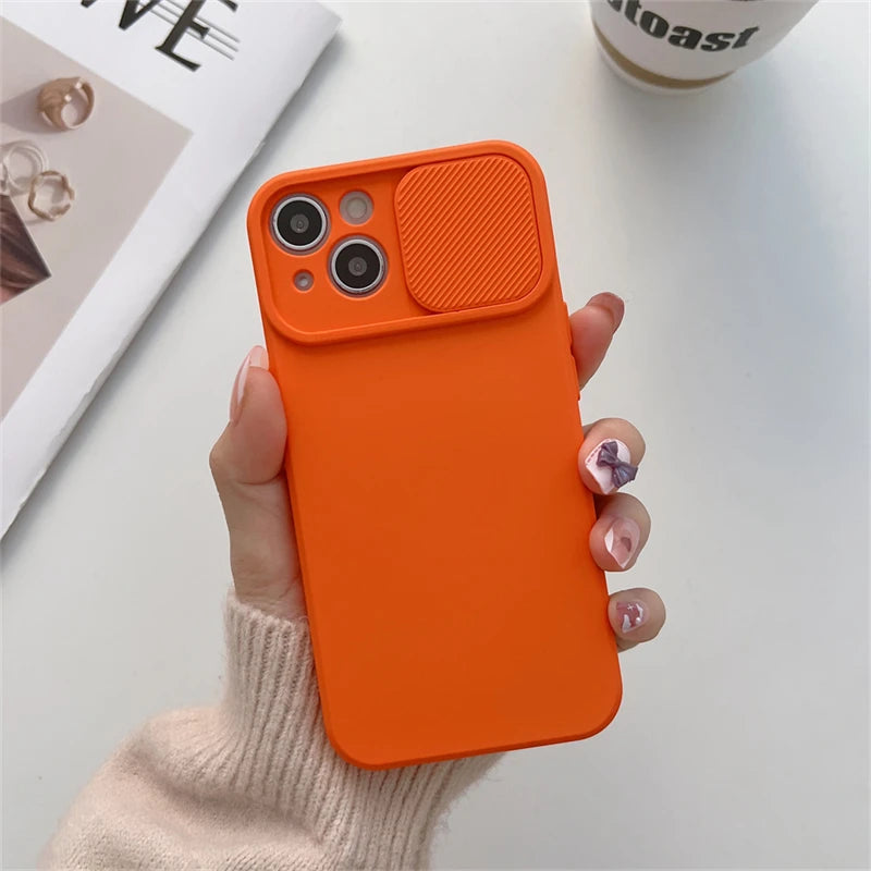 Slide Camera Protection Candy Color Soft Silicone Phone Case For iPhone 17 16 15 14 13 12 11 Pro XS Max X XR Plus Bumper Cover