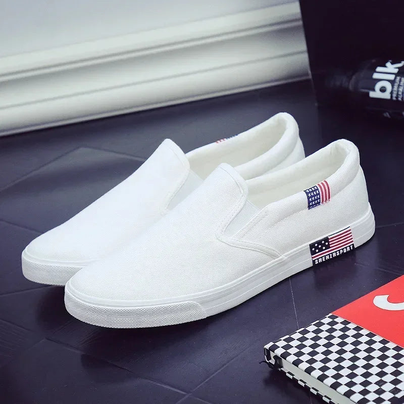 Men Casual Shoes Canvas Luxury  Mens Loafers Breathable Slip on FlatsMale Vulcanized Shoes White Driving Shoes Plus Size 47