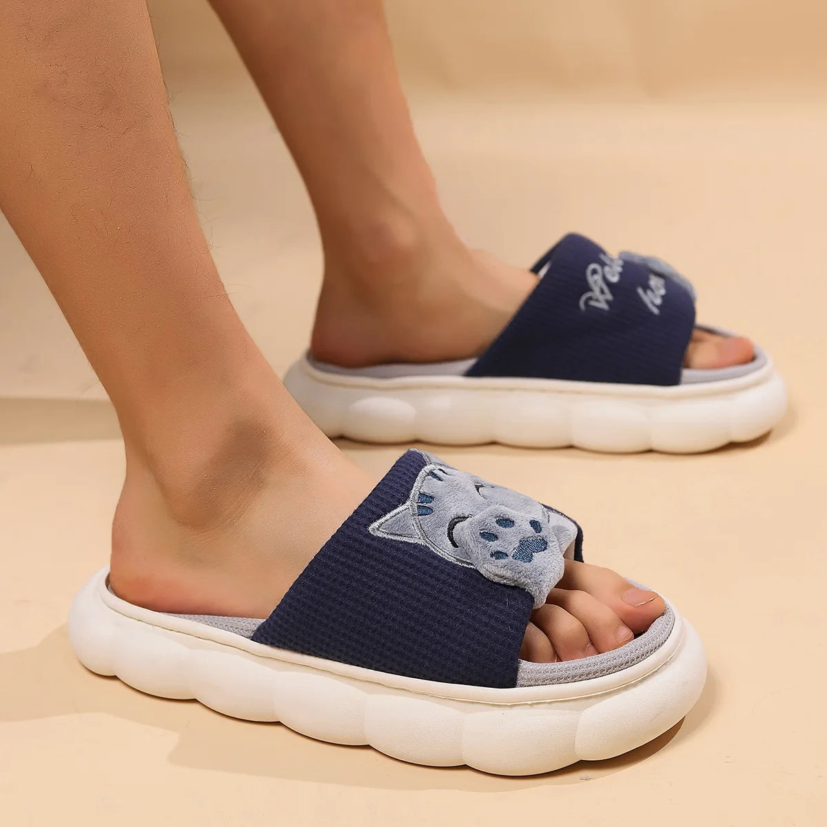 Linen Casual Women's Slippers Home Platform Cartoon Cat Designer Shoes Girls Flat Fashion Spring Summer Elegant Footwear Indoor