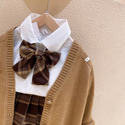 2025 Autumn New Children's Clothing Girls College Style Shirt Pleated Skirt Set Fashion Casual Baby Set