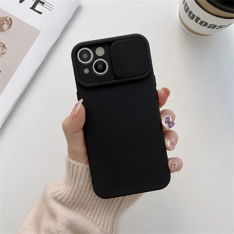 Slide Camera Protection Candy Color Soft Silicone Phone Case For iPhone 17 16 15 14 13 12 11 Pro XS Max X XR Plus Bumper Cover