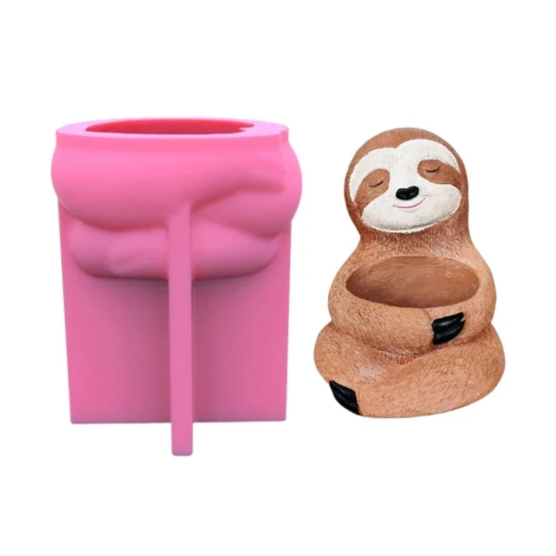 Flower Pot Silicone Mold Succulent Planter Concrete Mold Sloth Concrete Cement Mold for DIY Pen Holder,Home Decorations