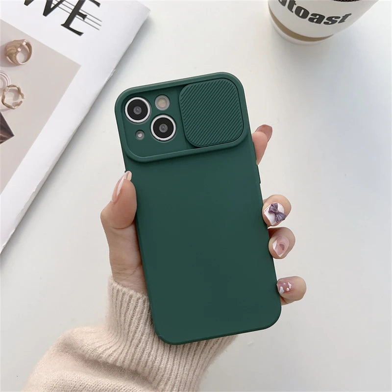 Slide Camera Protection Candy Color Soft Silicone Phone Case For iPhone 17 16 15 14 13 12 11 Pro XS Max X XR Plus Bumper Cover
