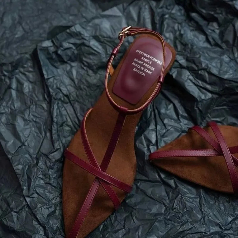 Women's High-heeled Sandals Summer  Shoes Luxury Cowhide Strap Slingback Feminine Wedding  Luxury Sandals Women Designers