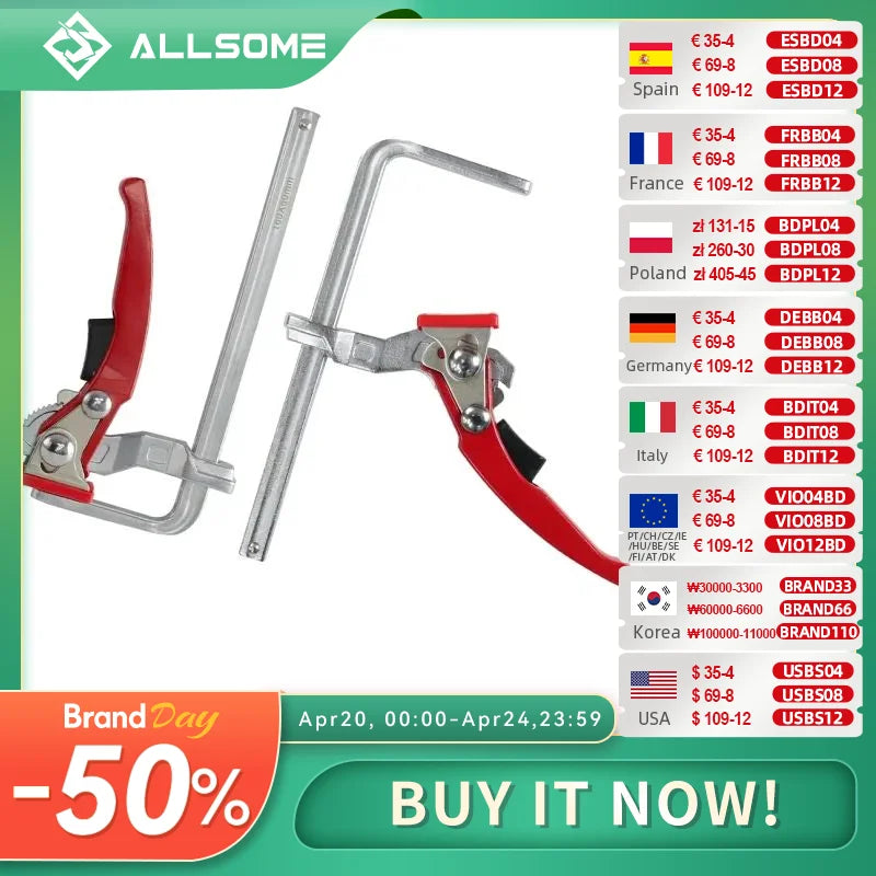 Allsome 2pcs Ratcheting Table Clamp, Quick Release Clamp For MFT and Guide Rail System, Bar Clamp