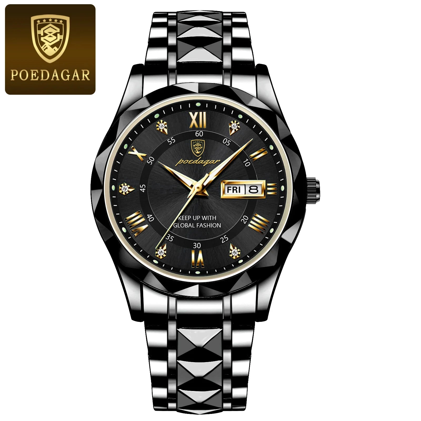 POEDAGAR Top Luxury Men Quartz Watch For Men Sports Waterproof Luminous Stainless Steel Date Week Men's Watches Male Clock reloj