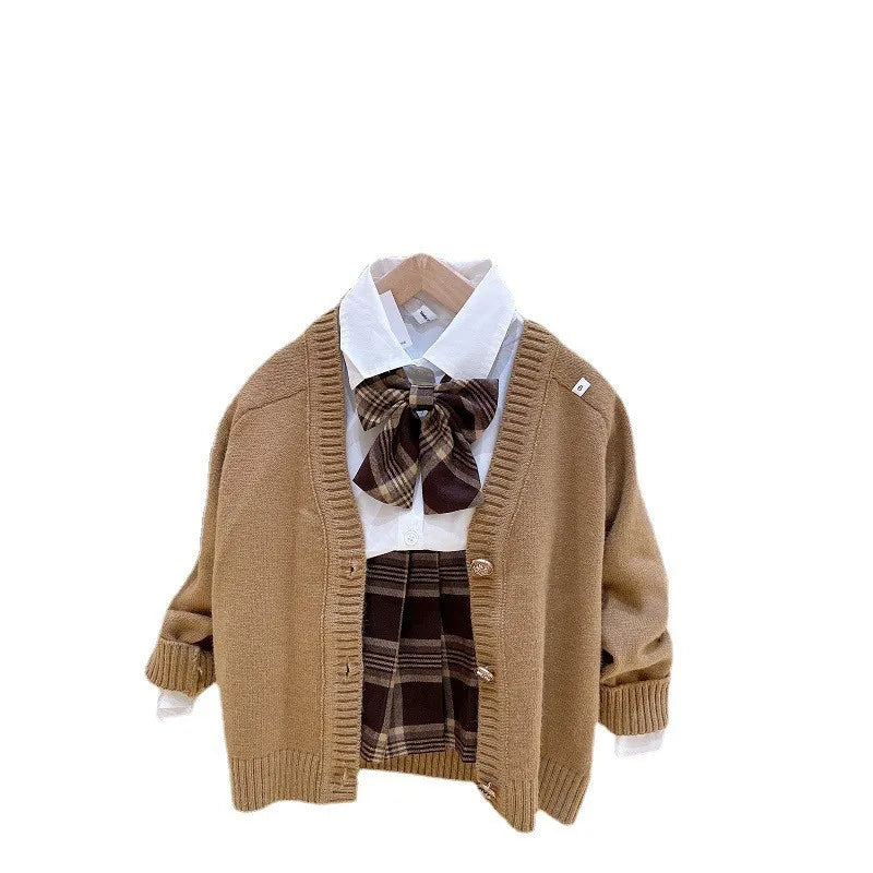 2025 Autumn New Children's Clothing Girls College Style Shirt Pleated Skirt Set Fashion Casual Baby Set