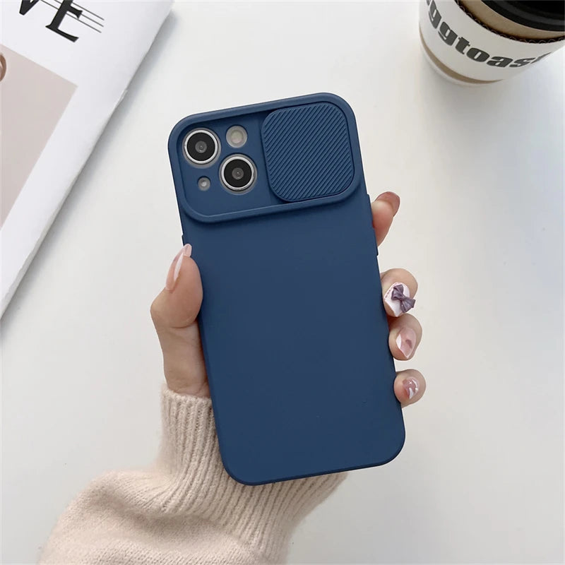 Slide Camera Protection Candy Color Soft Silicone Phone Case For iPhone 17 16 15 14 13 12 11 Pro XS Max X XR Plus Bumper Cover