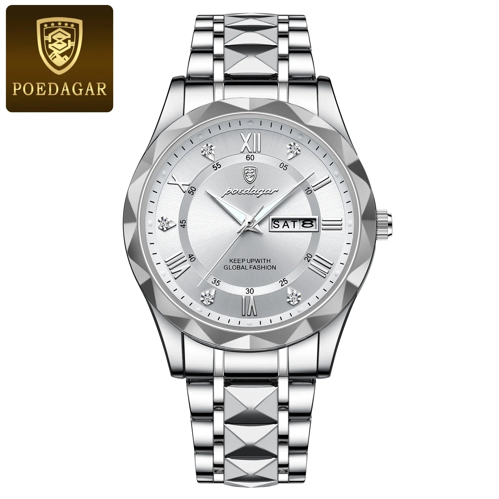 POEDAGAR Top Luxury Men Quartz Watch For Men Sports Waterproof Luminous Stainless Steel Date Week Men's Watches Male Clock reloj