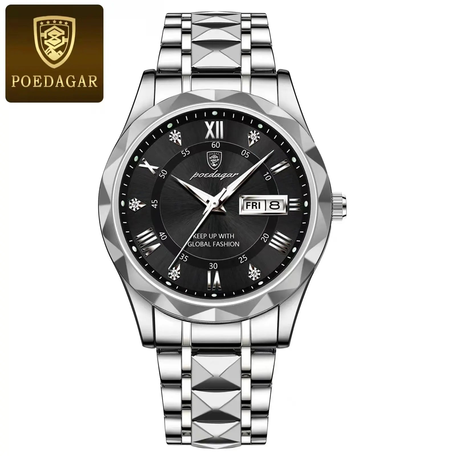 POEDAGAR Top Luxury Men Quartz Watch For Men Sports Waterproof Luminous Stainless Steel Date Week Men's Watches Male Clock reloj