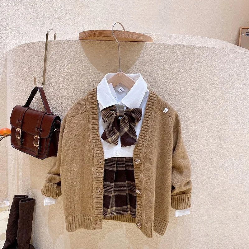 2025 Autumn New Children's Clothing Girls College Style Shirt Pleated Skirt Set Fashion Casual Baby Set
