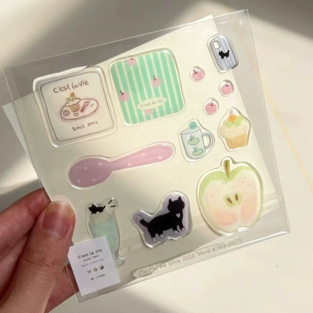 Cute Cartoon Bird Cake 3D Jelly Stickers Epoxy Resin Relief Decal DIY Waterproof Lovely Decoration for Phone Case Tablet Laptops