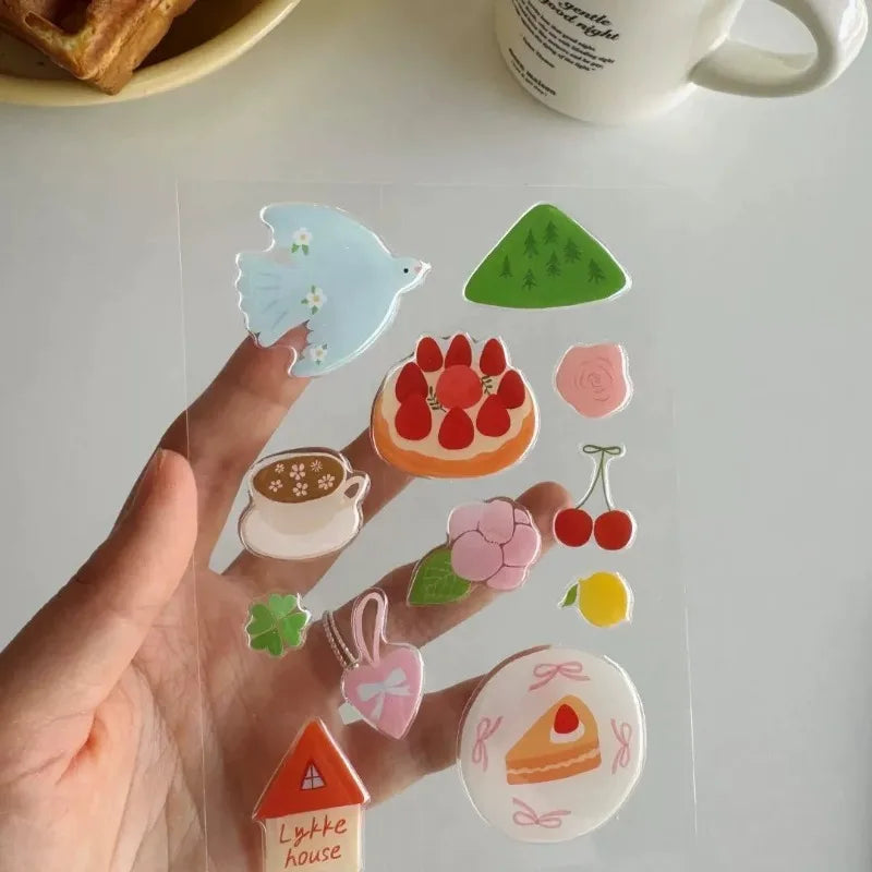 Cute Cartoon Bird Cake 3D Jelly Stickers Epoxy Resin Relief Decal DIY Waterproof Lovely Decoration for Phone Case Tablet Laptops