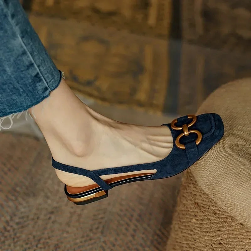 Women's Sandals 2023 Elegant Office Ladies Shoes and Sandals Women Casual Shoes Square Heel Sandals Slip On Woman Flats