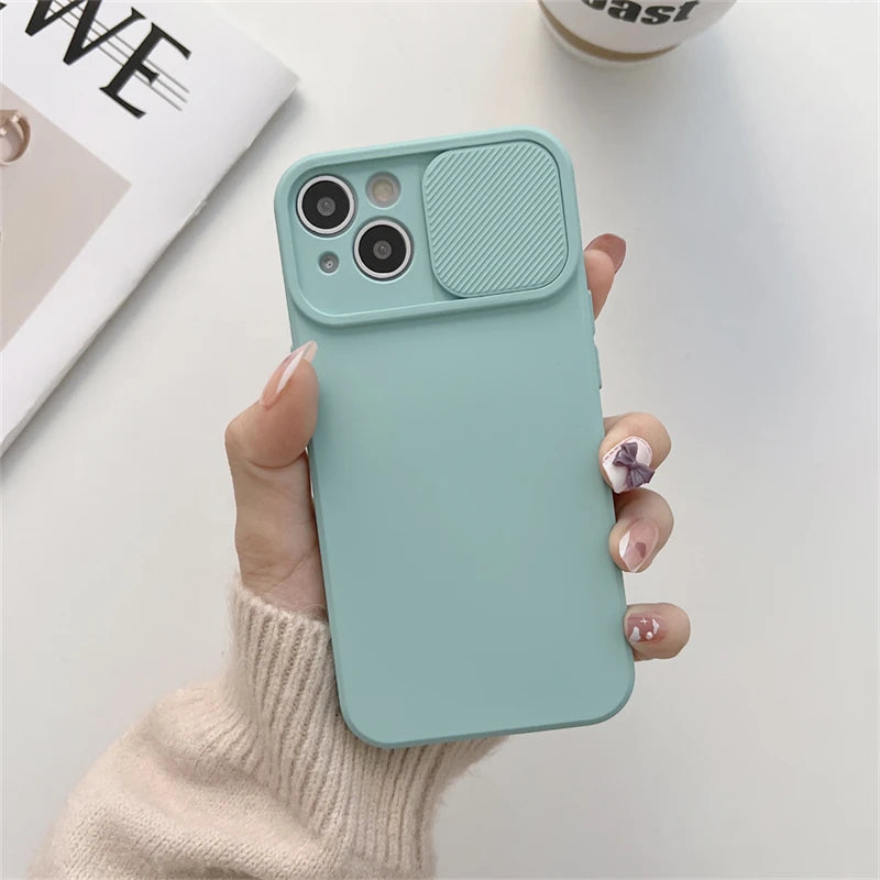 Slide Camera Protection Candy Color Soft Silicone Phone Case For iPhone 17 16 15 14 13 12 11 Pro XS Max X XR Plus Bumper Cover