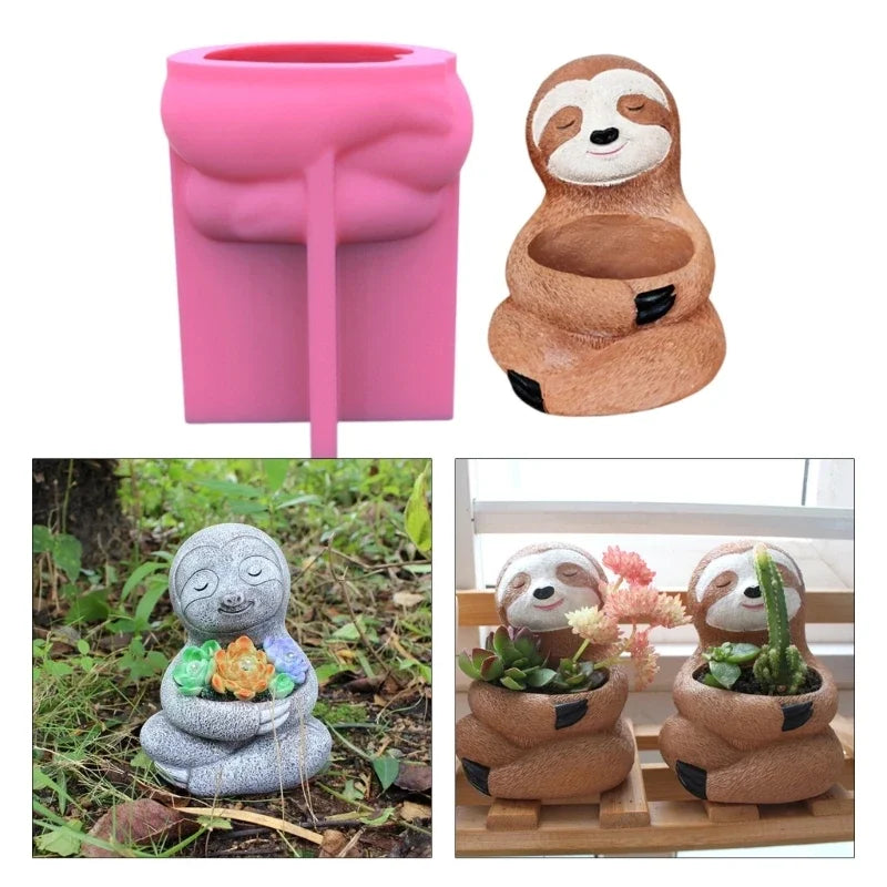 Flower Pot Silicone Mold Succulent Planter Concrete Mold Sloth Concrete Cement Mold for DIY Pen Holder,Home Decorations