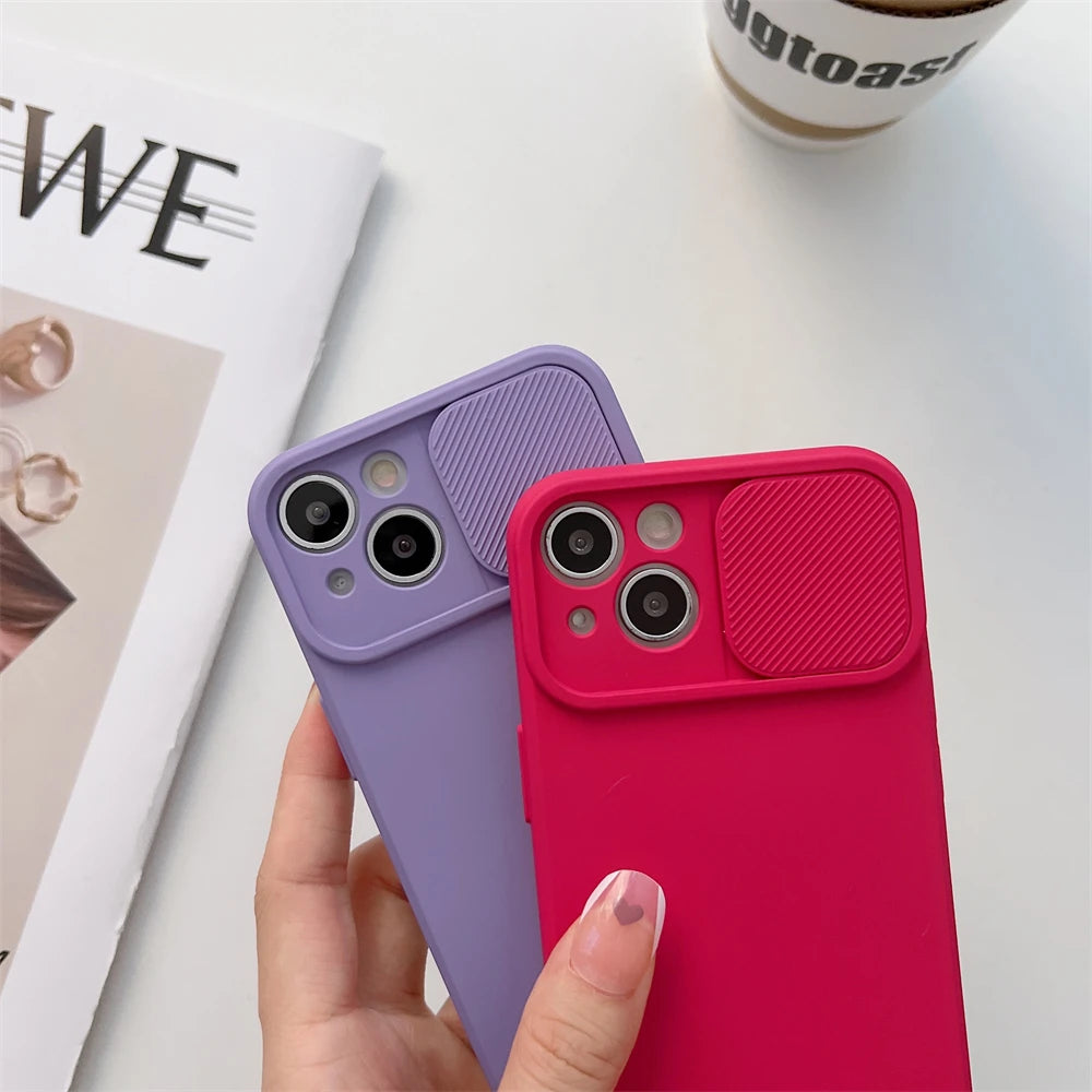 Slide Camera Protection Candy Color Soft Silicone Phone Case For iPhone 17 16 15 14 13 12 11 Pro XS Max X XR Plus Bumper Cover