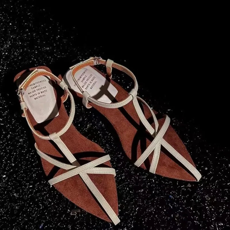 Women's High-heeled Sandals Summer  Shoes Luxury Cowhide Strap Slingback Feminine Wedding  Luxury Sandals Women Designers