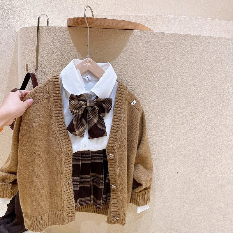 2025 Autumn New Children's Clothing Girls College Style Shirt Pleated Skirt Set Fashion Casual Baby Set