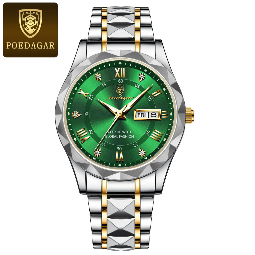 POEDAGAR Top Luxury Men Quartz Watch For Men Sports Waterproof Luminous Stainless Steel Date Week Men's Watches Male Clock reloj